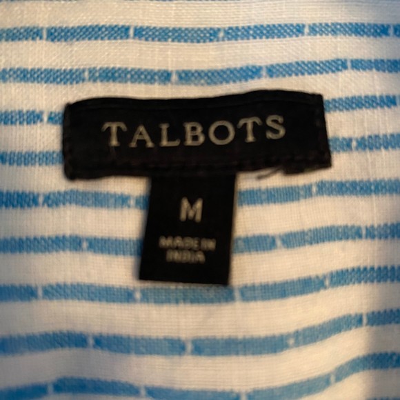 TALBOTS woman's size medium M 100% linen blue white striped button top shirt - Picture 11 of 12